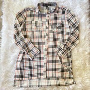 French Laundry Shirt Sz S Womens Knit Button-Front Plaid White Black Red Casual